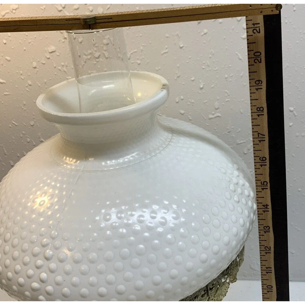 Vintage Hobnail Milk Glass Lamp Hurricane Parlor Gone With The Wind
